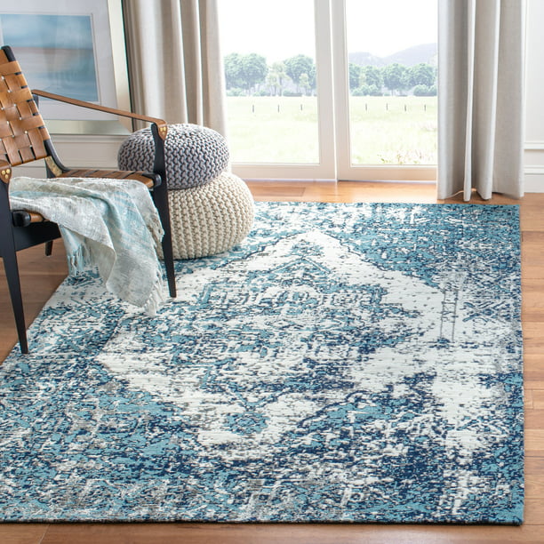 Safavieh Classic Vintage Collection CLV703M Medallion Distressed Area Rug Ivory 6' x 9' Blue 